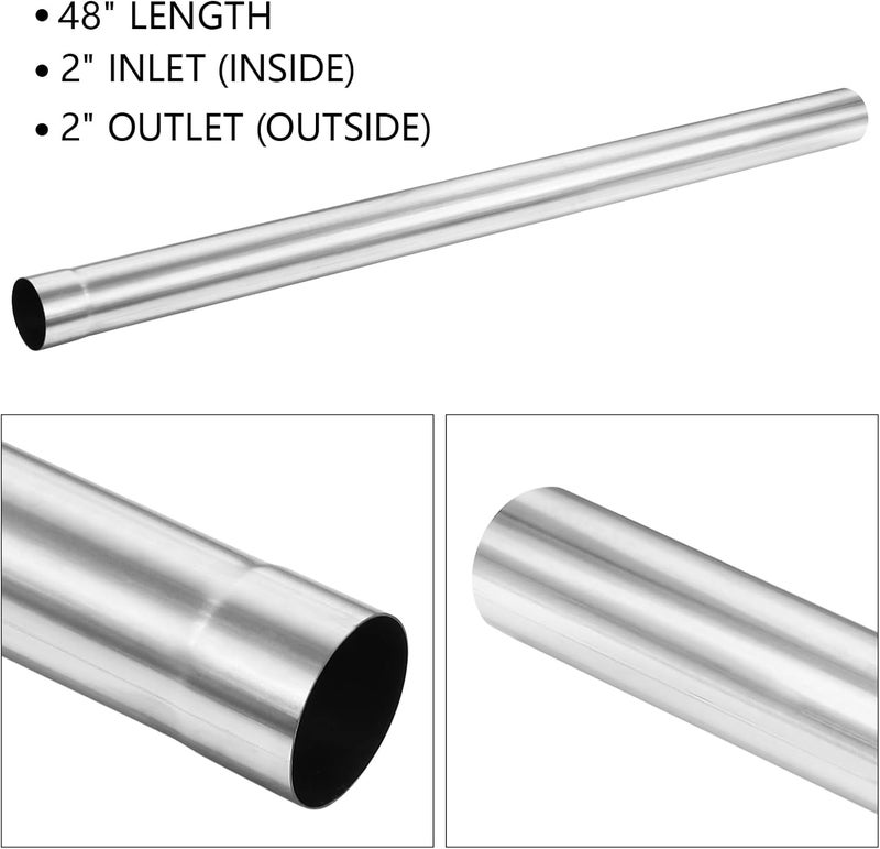 LCGP 2" Custom Mandrel Straight Exhaust Pipe, 48" Long, Made of High Quality Stainless Steel Fit 2 Inch Exhaust System - Image 2